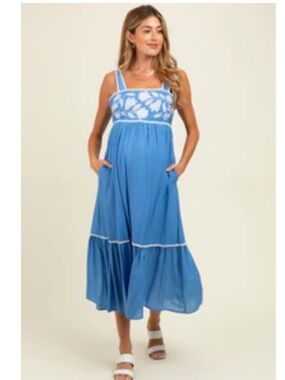 Pinkblush Blue and White Embroidered Midi Dress